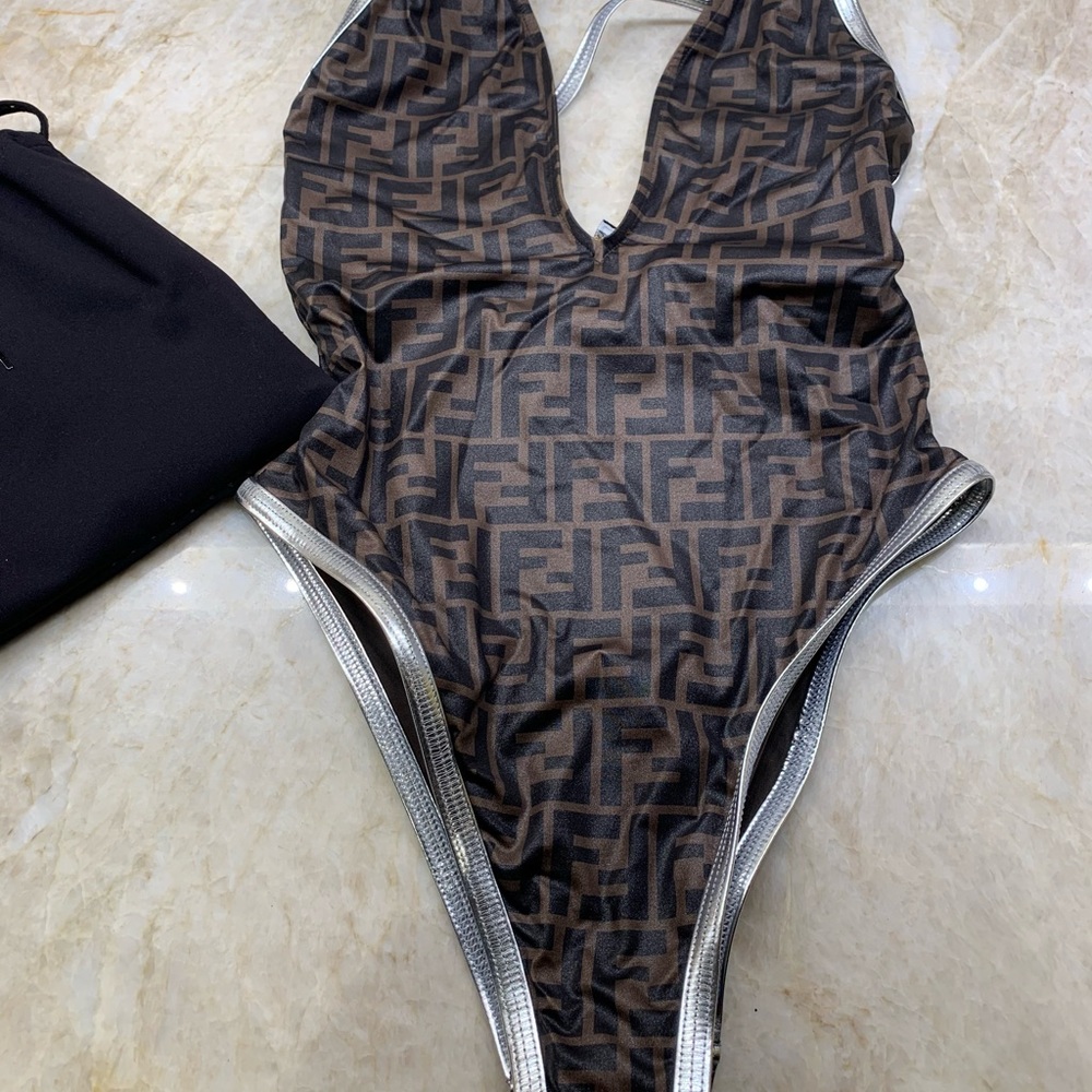 SOLD Fendi Allover Logo V-Neck One-Piece Swimsuit - Picture 7 of 12